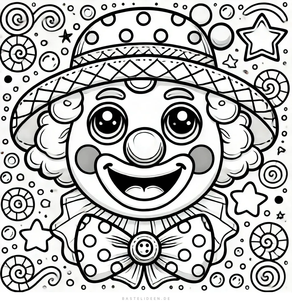 Clown mit verspieltem Hut, gepunkteter Fliege und Konfetti