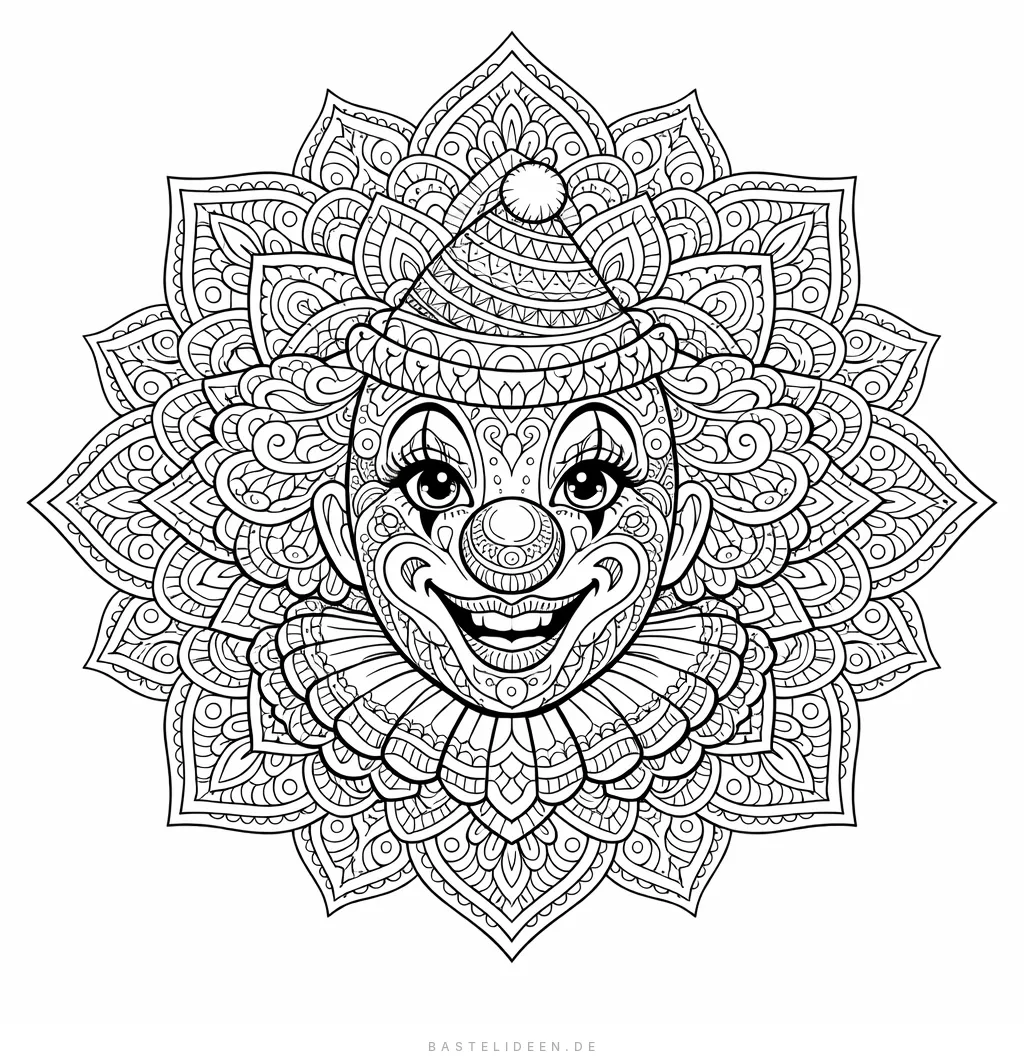 Detailliertes Clown-Gesicht als Mandala mit ornamentalen Mustern