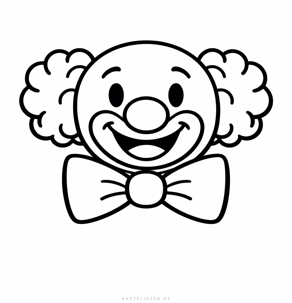 Lachendes Clown-Gesicht mit großer Fliege und lockigen Haaren