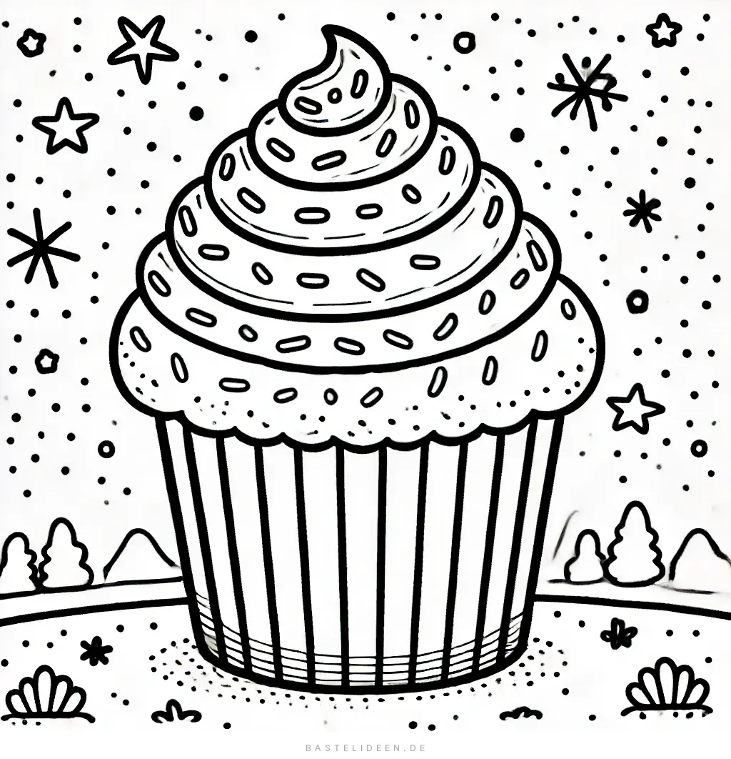 Großer Cupcake mit Zuckerguss-Wirbeln und Streuseln