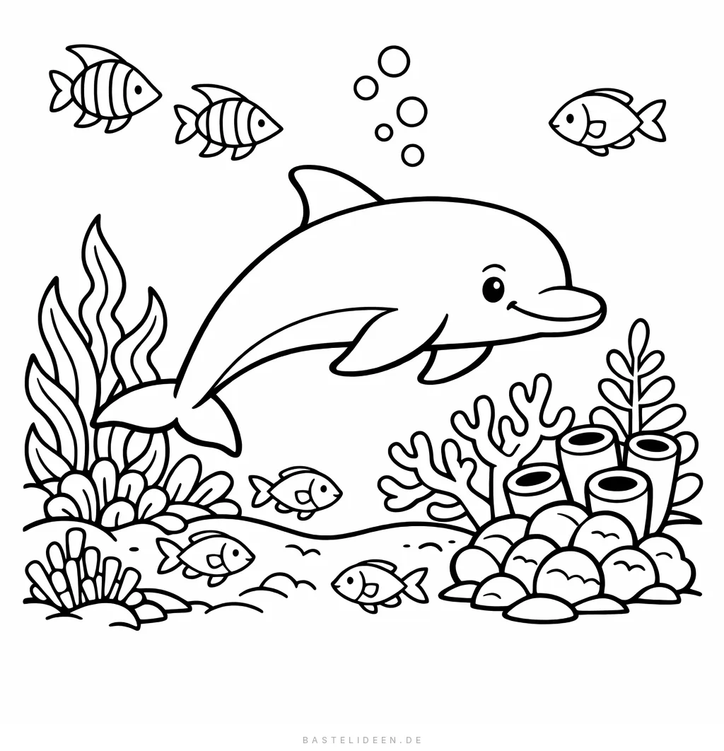 Delfin schwimmt durch buntes Korallenriff