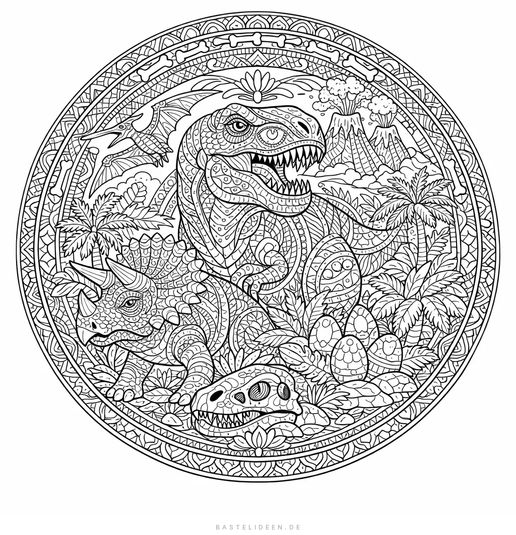 Mandala mit verschiedenen Dinosauriern