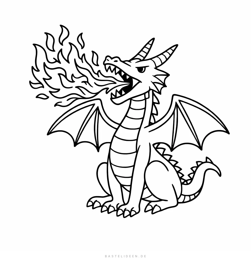 Feuerspeiender Drache mit lodernden Flammen aus dem Maul