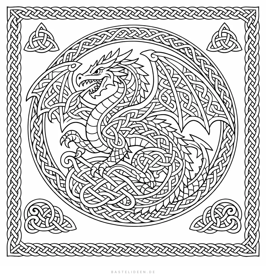 Keltischer Drache mit traditionellen Knotenmustern und verschlungenen Linien