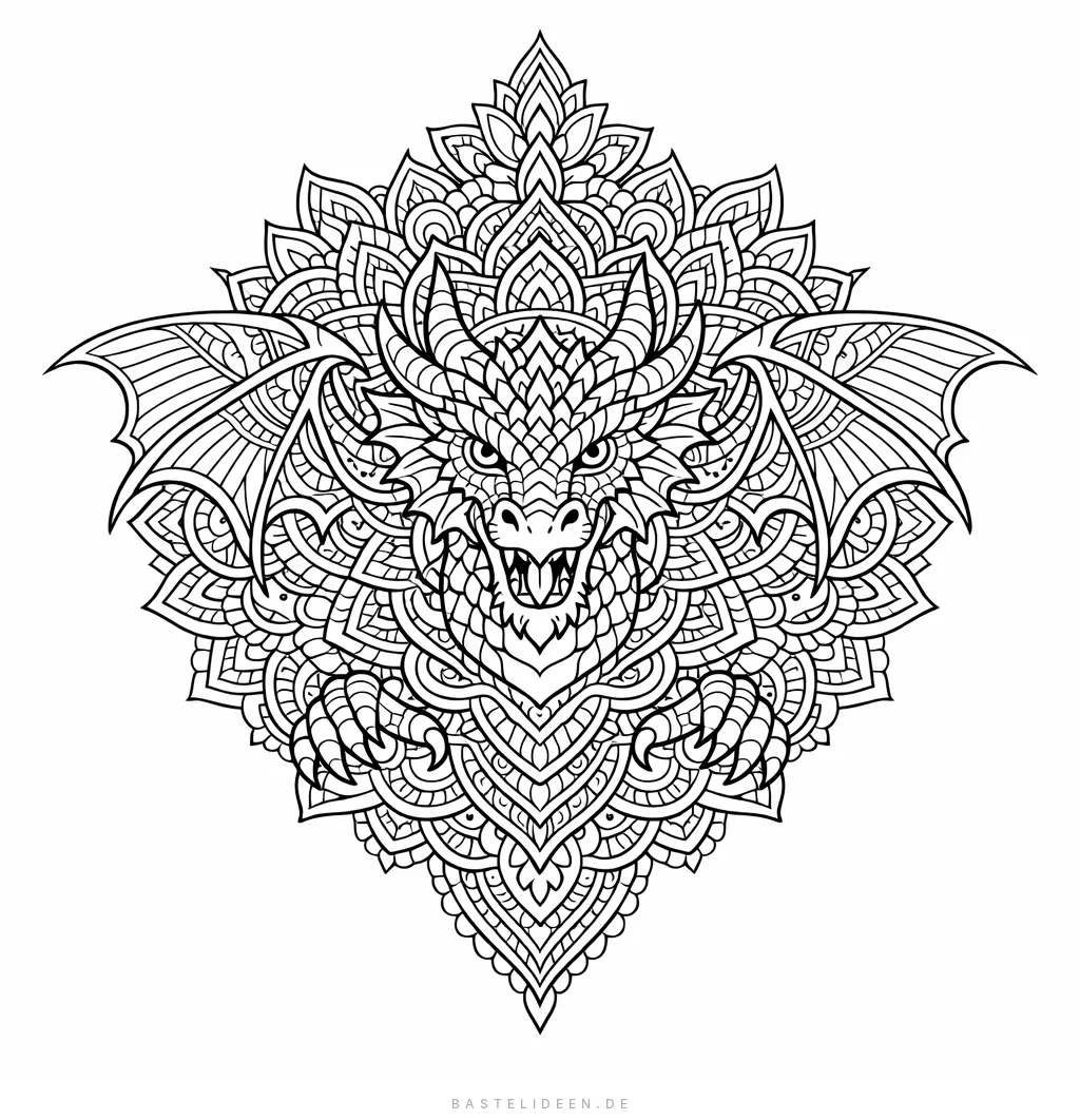 Kunstvolles Mandala-Muster in Drachenform mit symmetrischen Details