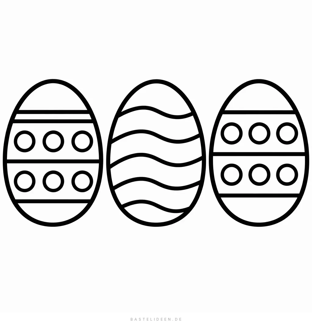 Drei Ostereier nebeneinander mit Kreisen und Wellen