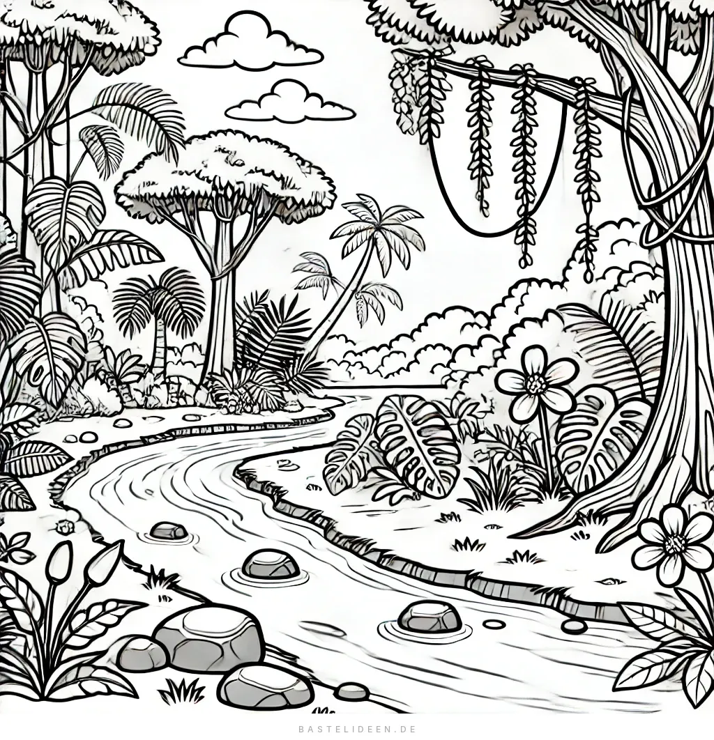 Fluss schlängelt sich durch dichten Dschungelwald