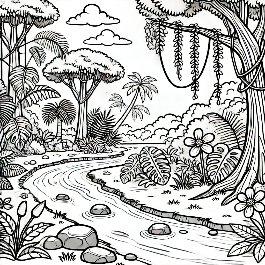 Fluss schlängelt sich durch dichten Dschungelwald