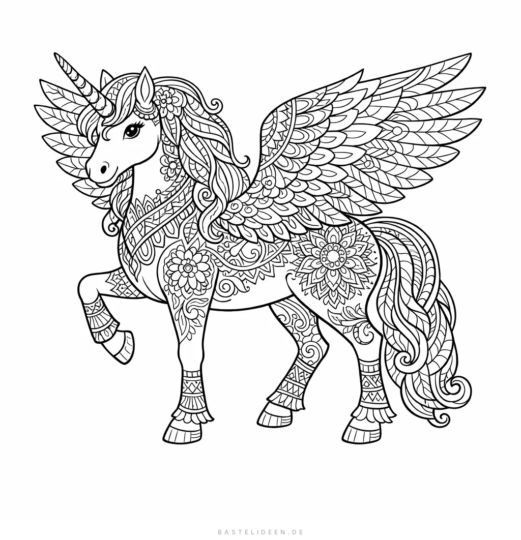 Geflügeltes Einhorn mit künstlerischen Zentangle-Mustern