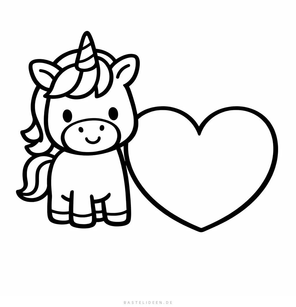 Süßes Einhorn neben großem Herz