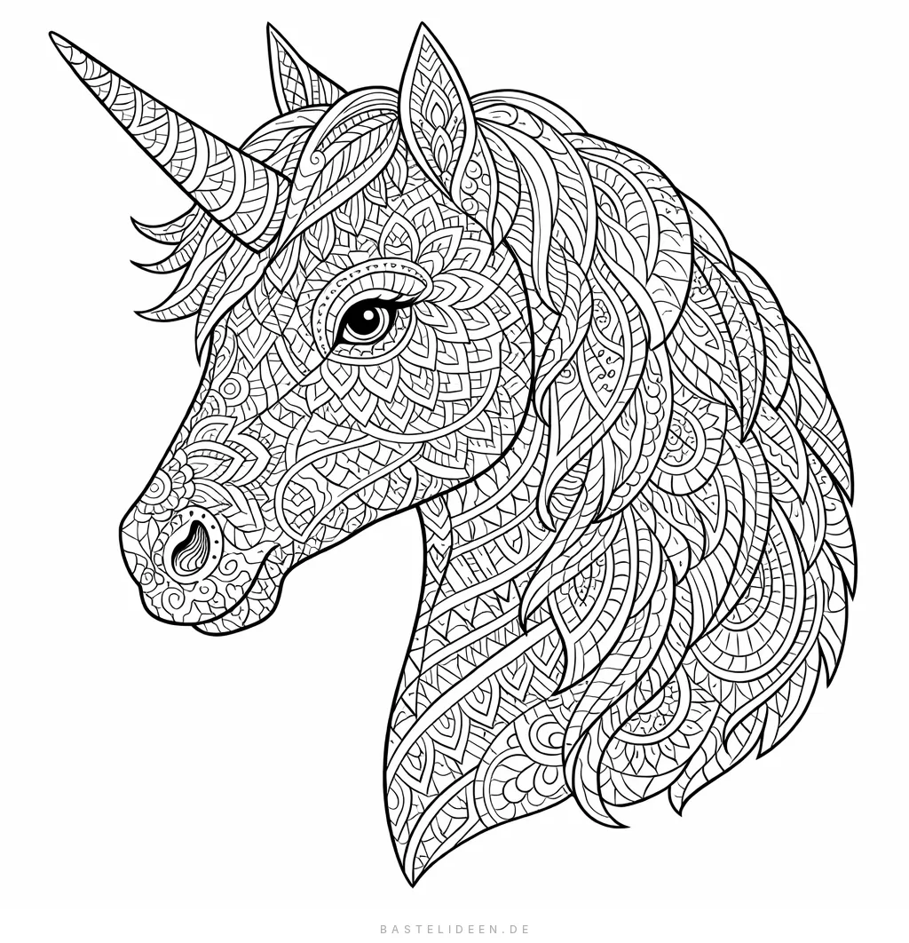 Einhornkopf gefüllt mit filigranen Mandala-Mustern