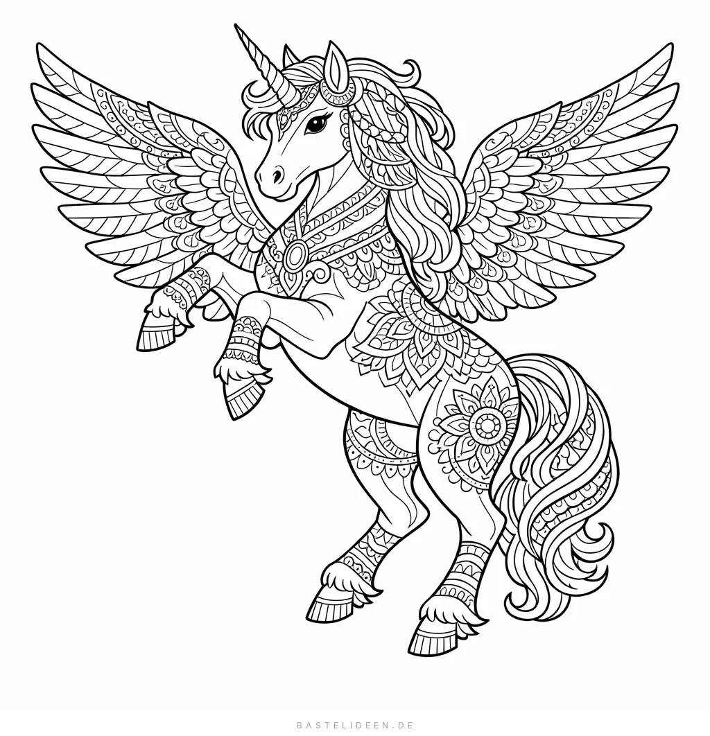Pegasus-Einhorn verziert mit kunstvollen ornamentalen Mustern