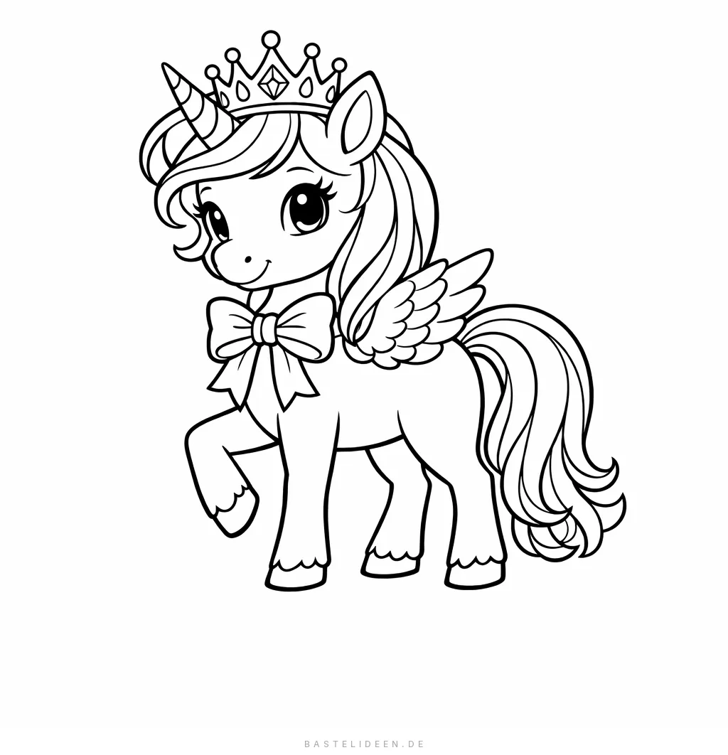 Elegantes Einhorn mit Krone, Flügeln und Schleife