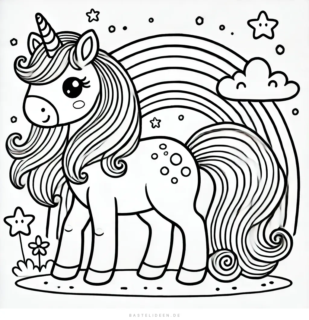 Einhorn vor Regenbogen mit Sternen