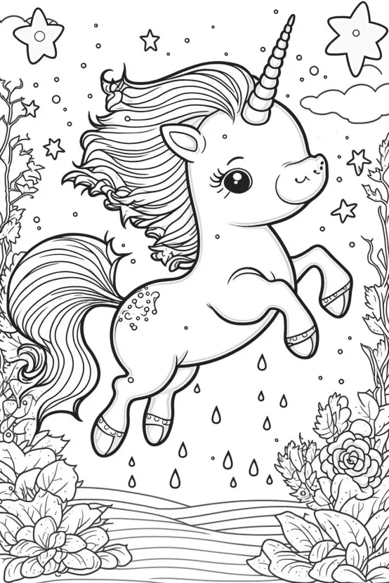 Springendes Einhorn unter Sternen