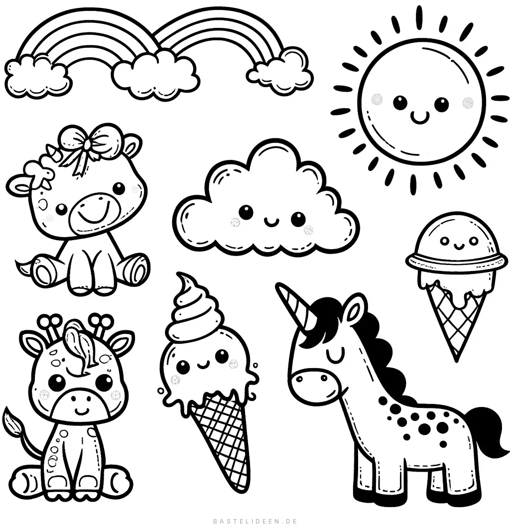 Einhorn, Sonne, Wolke und Regenbogen