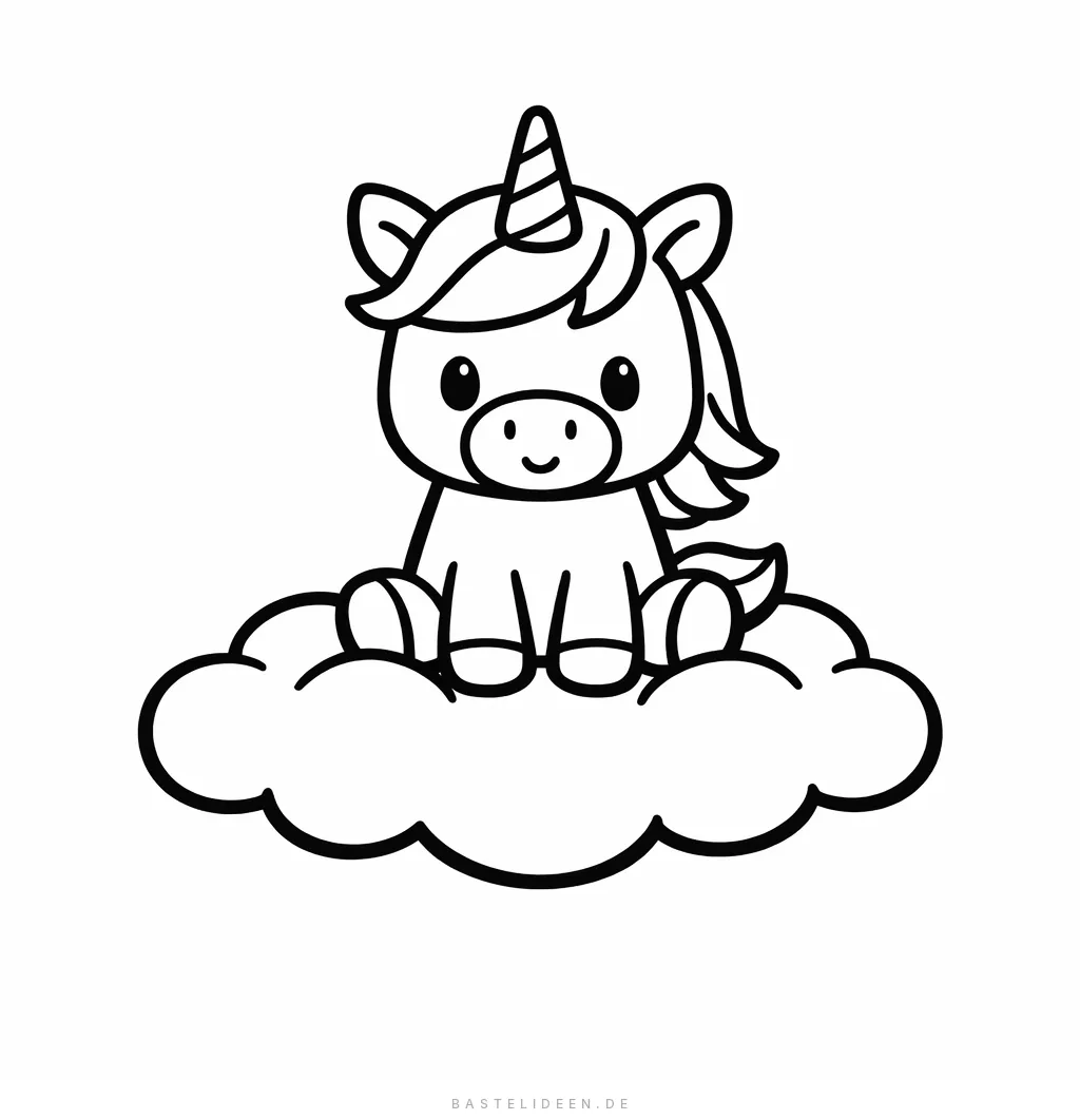Einhorn sitzt auf flauschiger Wolke