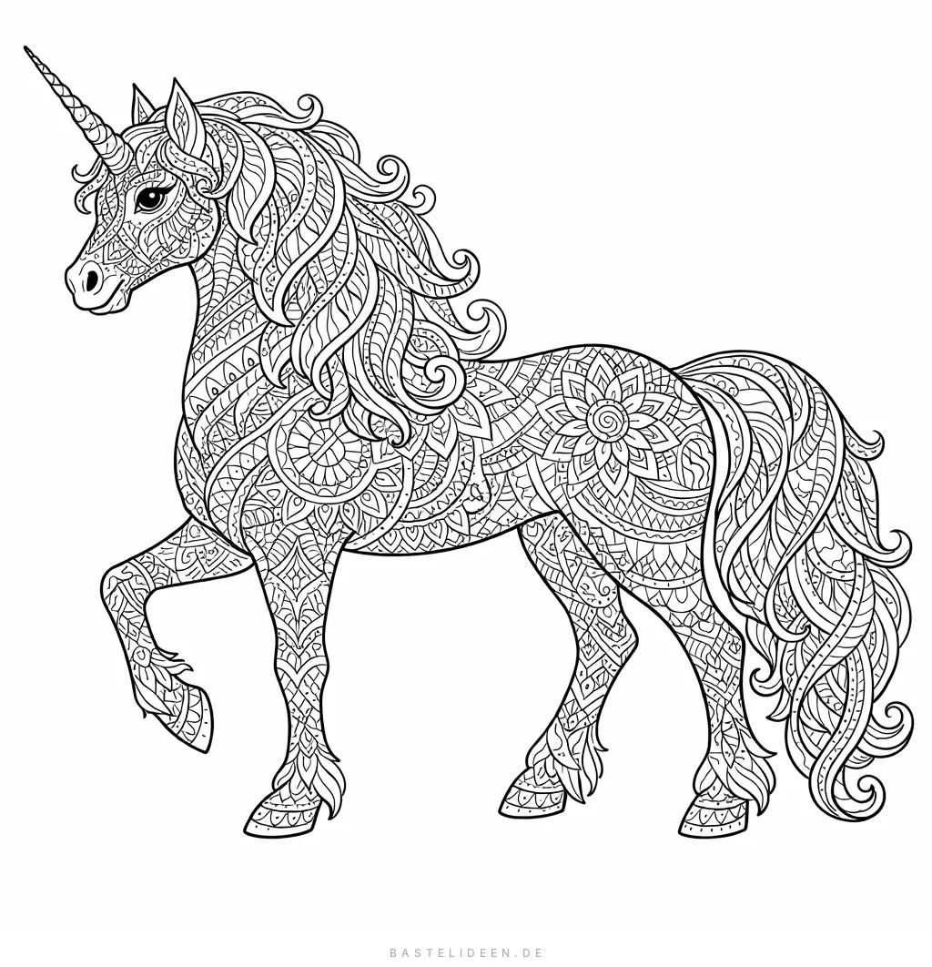 Schreitendes Einhorn mit Zentangle-Mustern im gesamten Körper