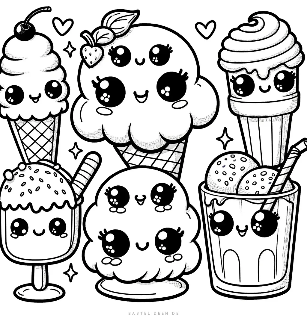 Süße Kawaii-Eisfiguren mit großen Augen
