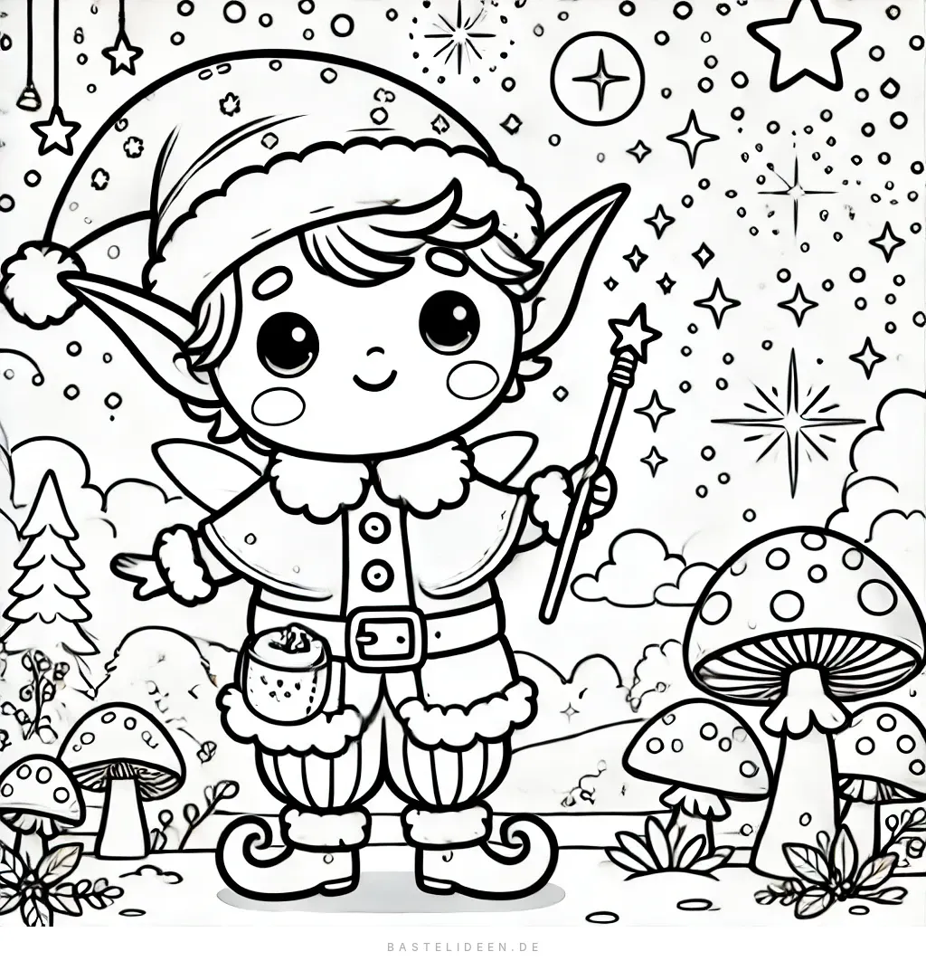 Elf mit Zauberstab in fantasievollem Wald