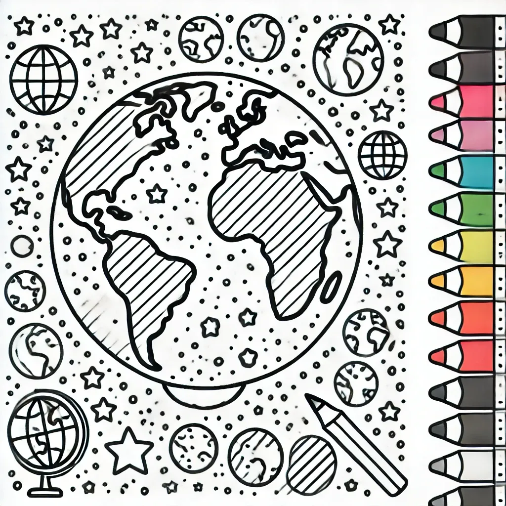 Erdkugel umgeben von Sternen und kleinen Globen