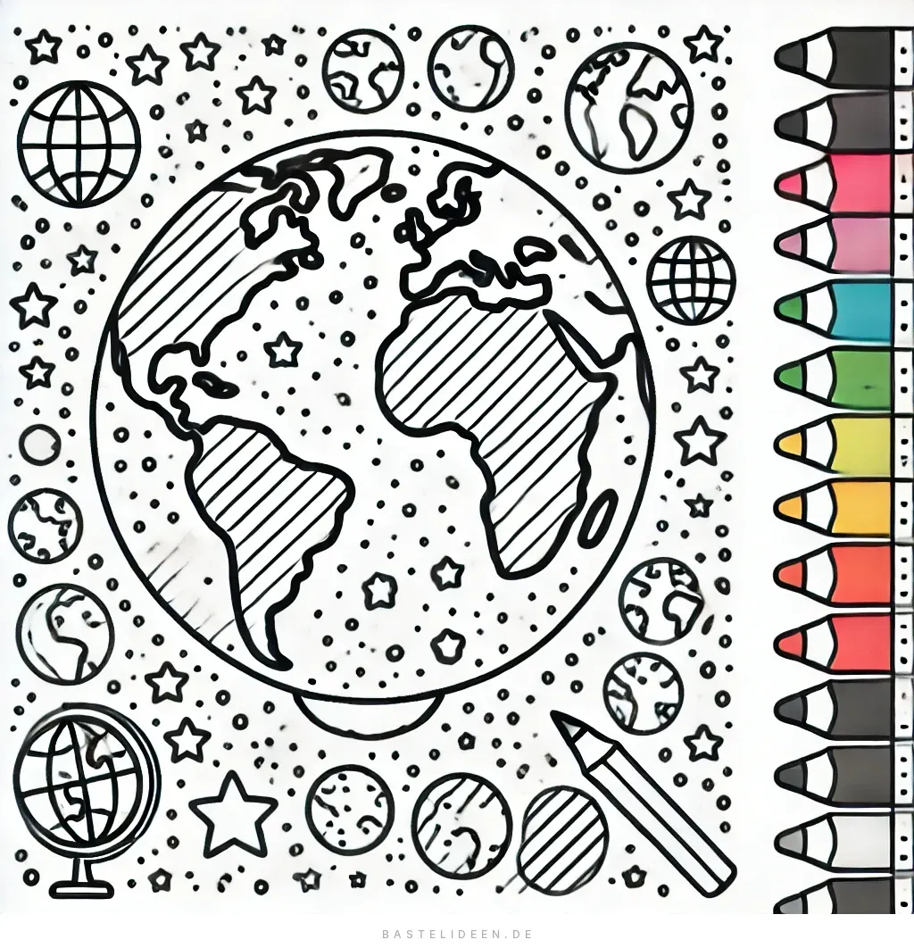 Erdkugel umgeben von Sternen und kleinen Globen