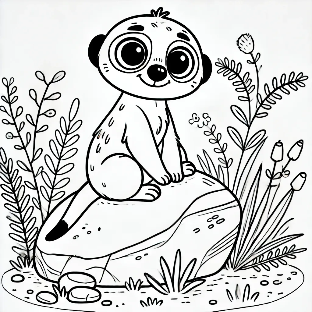 Fröhliches Erdmännchen sitzt auf großem Felsen