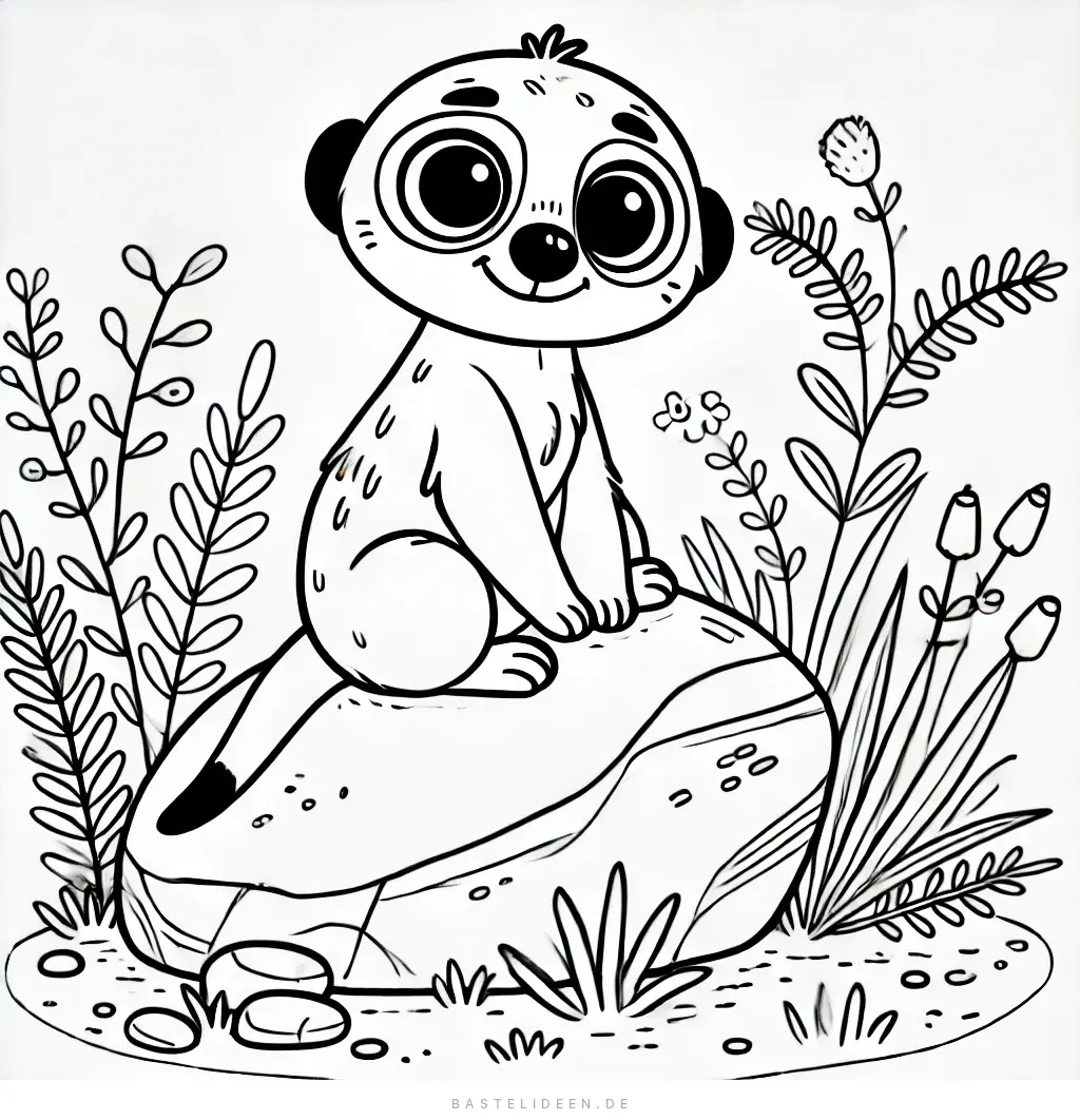 Fröhliches Erdmännchen sitzt auf großem Felsen