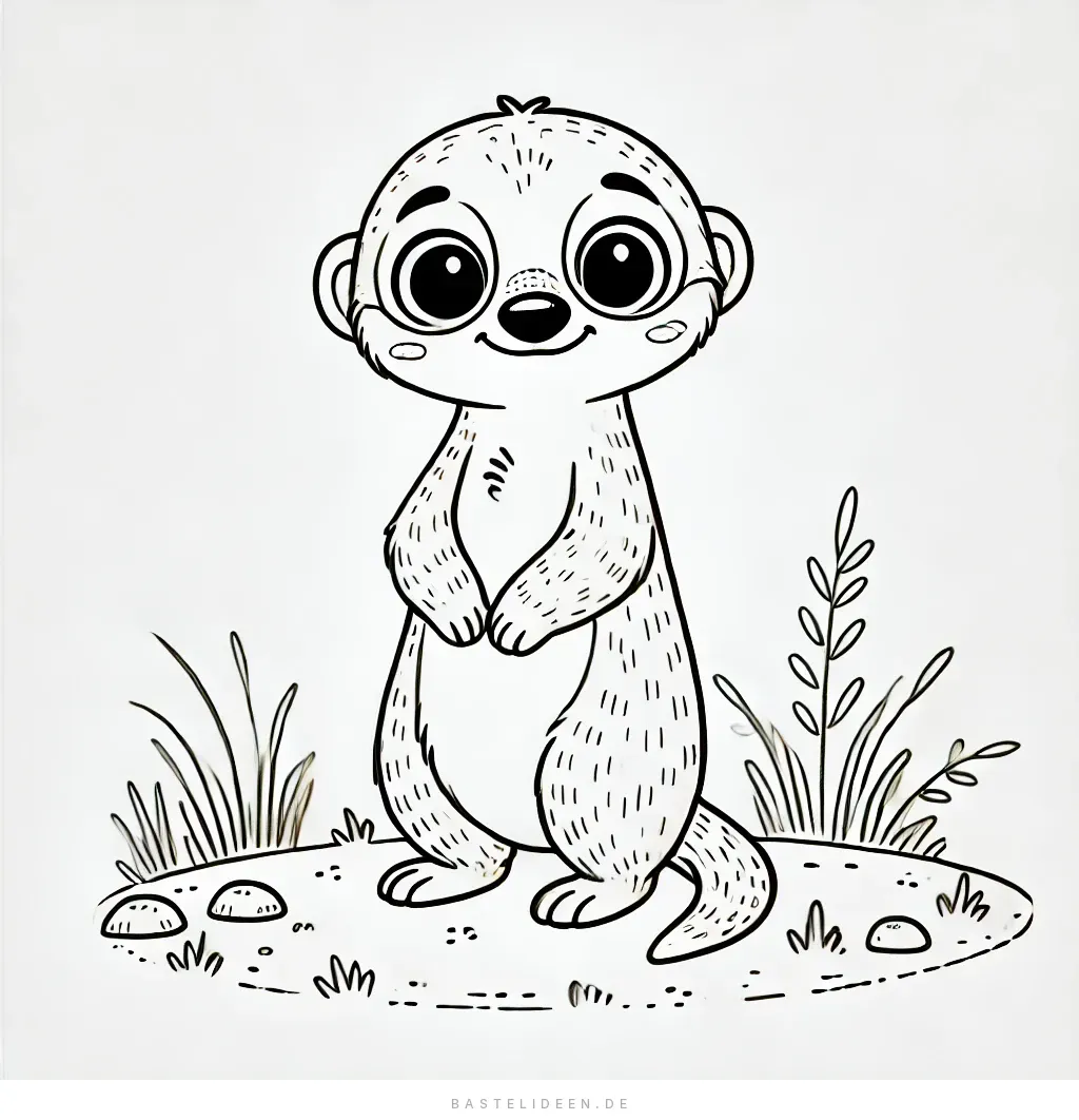 Süßes Erdmännchen steht aufrecht mit Pflanzen