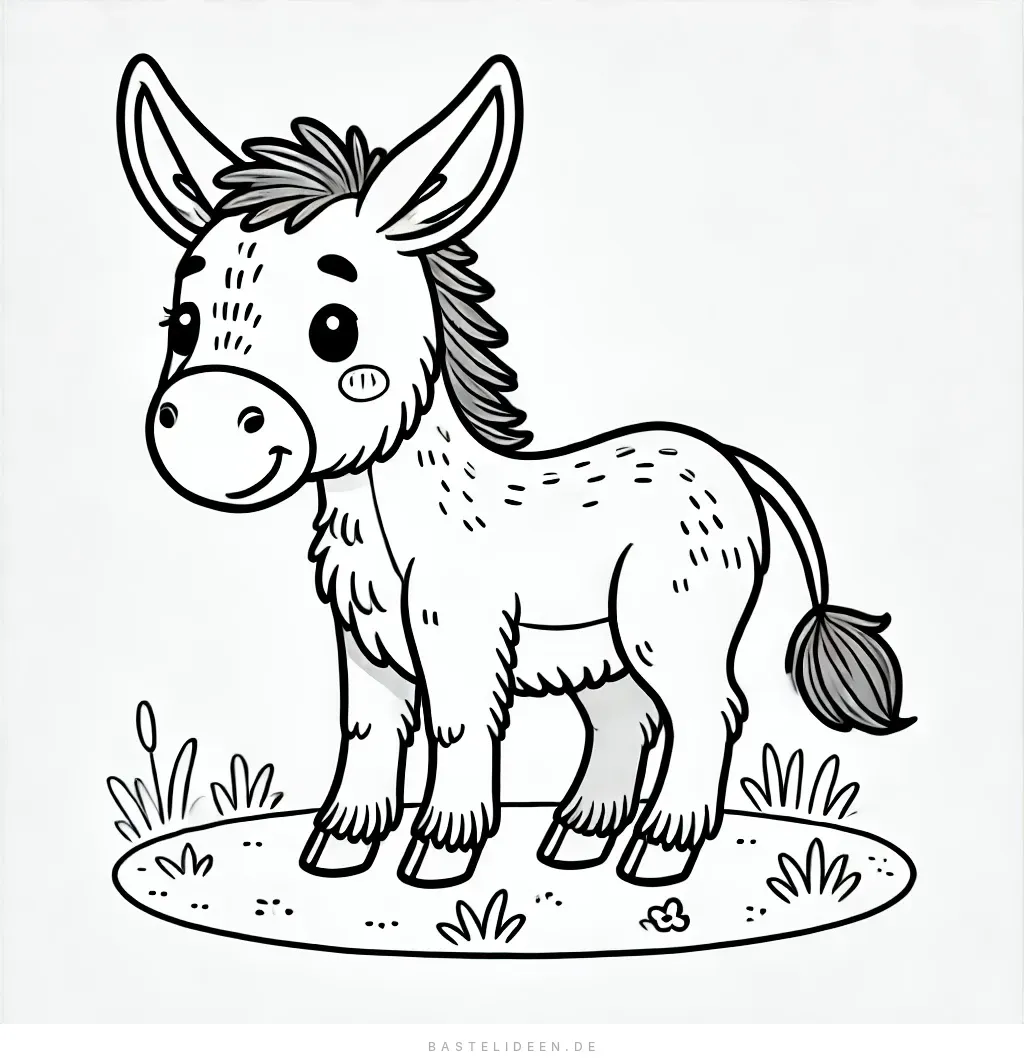 Niedlicher fröhlicher Esel auf Grasfläche