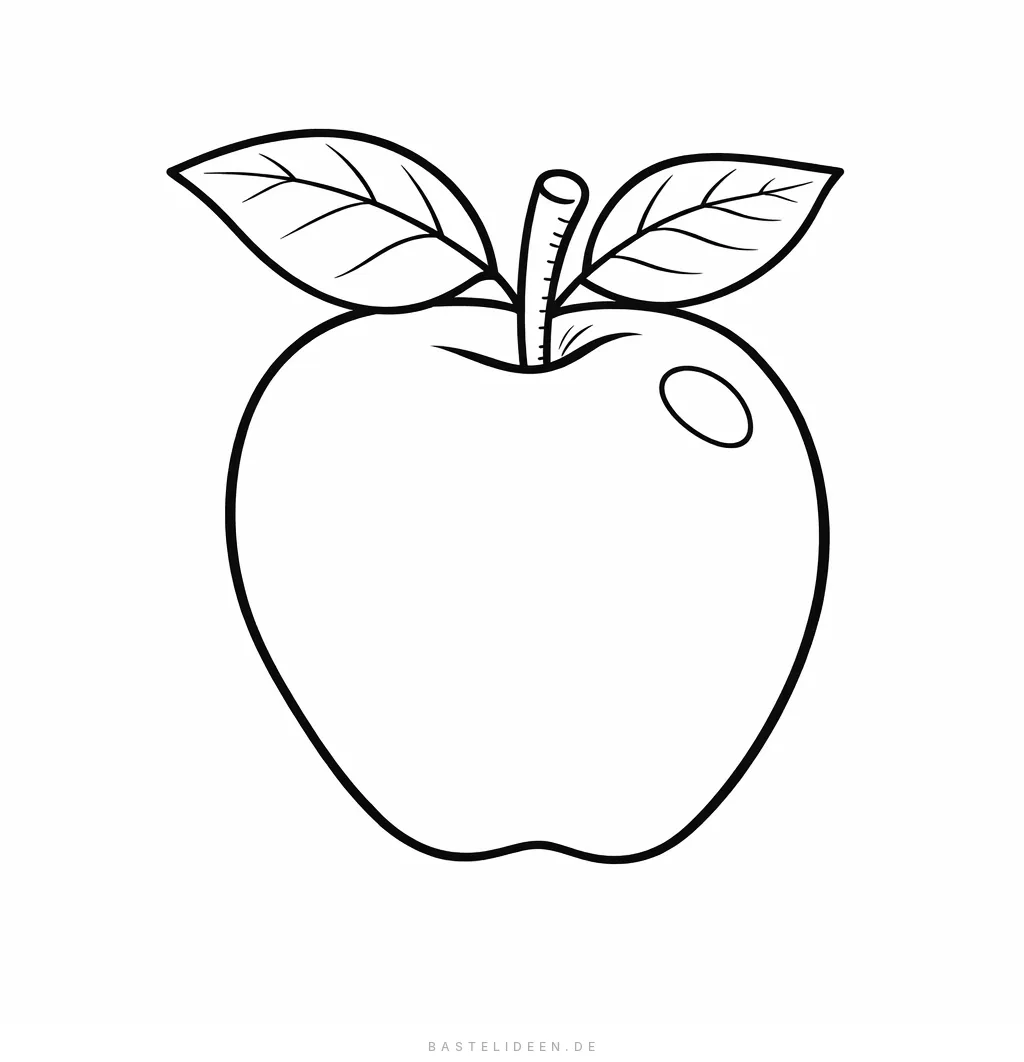 Frischer Apfel mit Stiel, zwei Blättern und Glanzpunkt