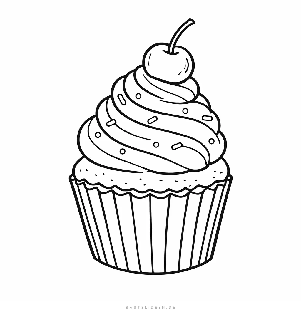 Verzierter Cupcake mit Spiralcreme, Kirsche und Streuseln