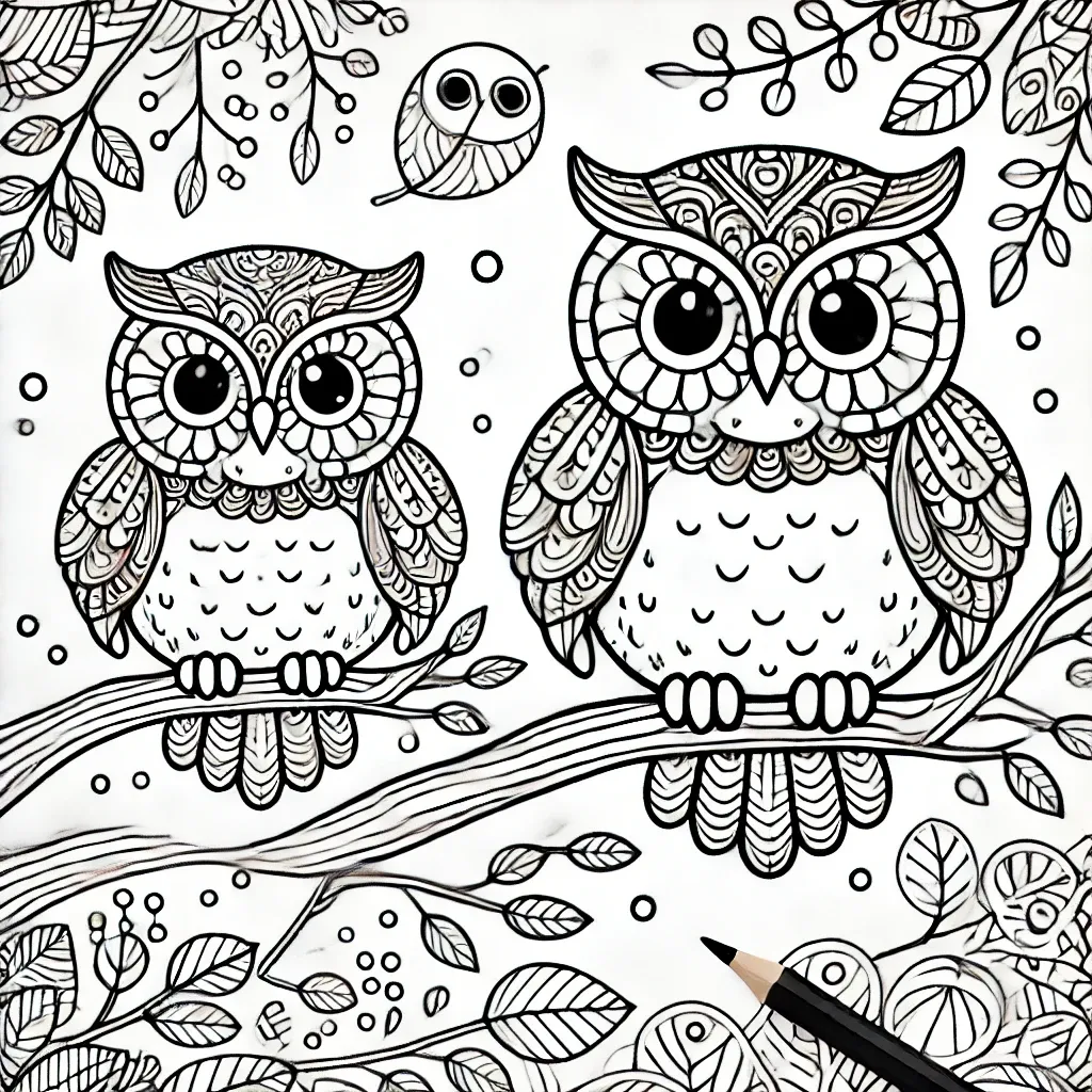 Zwei niedliche Eulen sitzen zusammen auf einem Ast