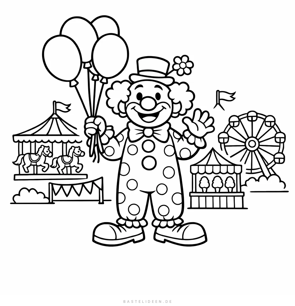 Fröhlicher Clown hält bunte Luftballons auf dem Karneval