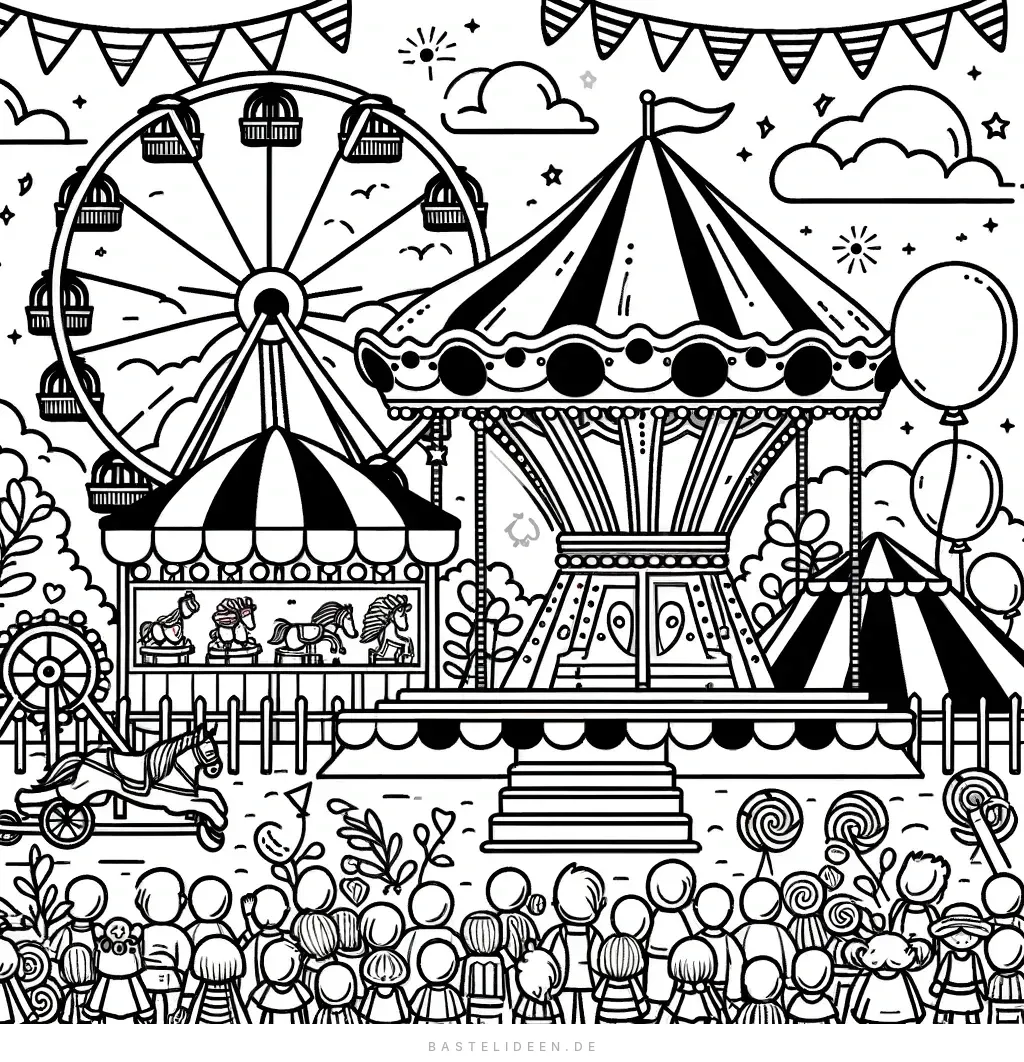 Jahrmarktszene mit Karussell und Riesenrad