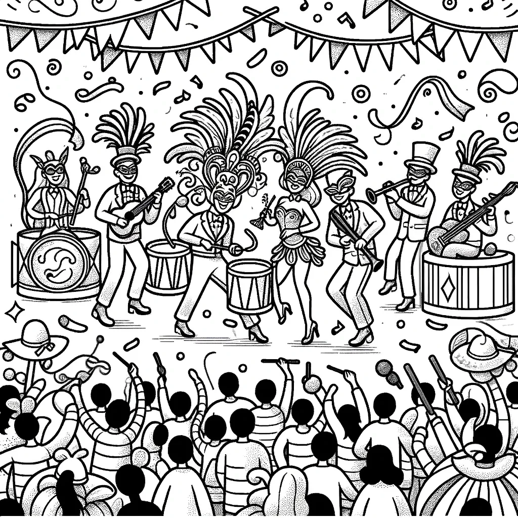 Sambaband und Taenzer beim Karnevalsumzug