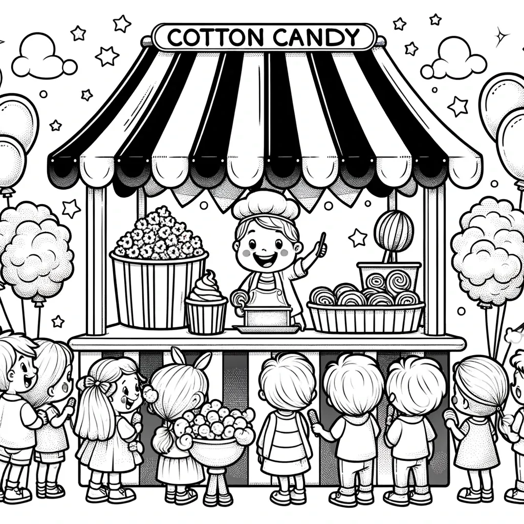 Kinder vor einem Zuckerwatte-Stand