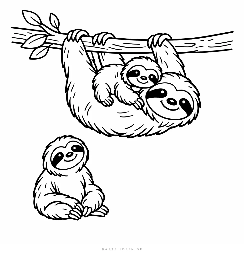 Faultier-Mutter trägt Baby auf dem Rücken