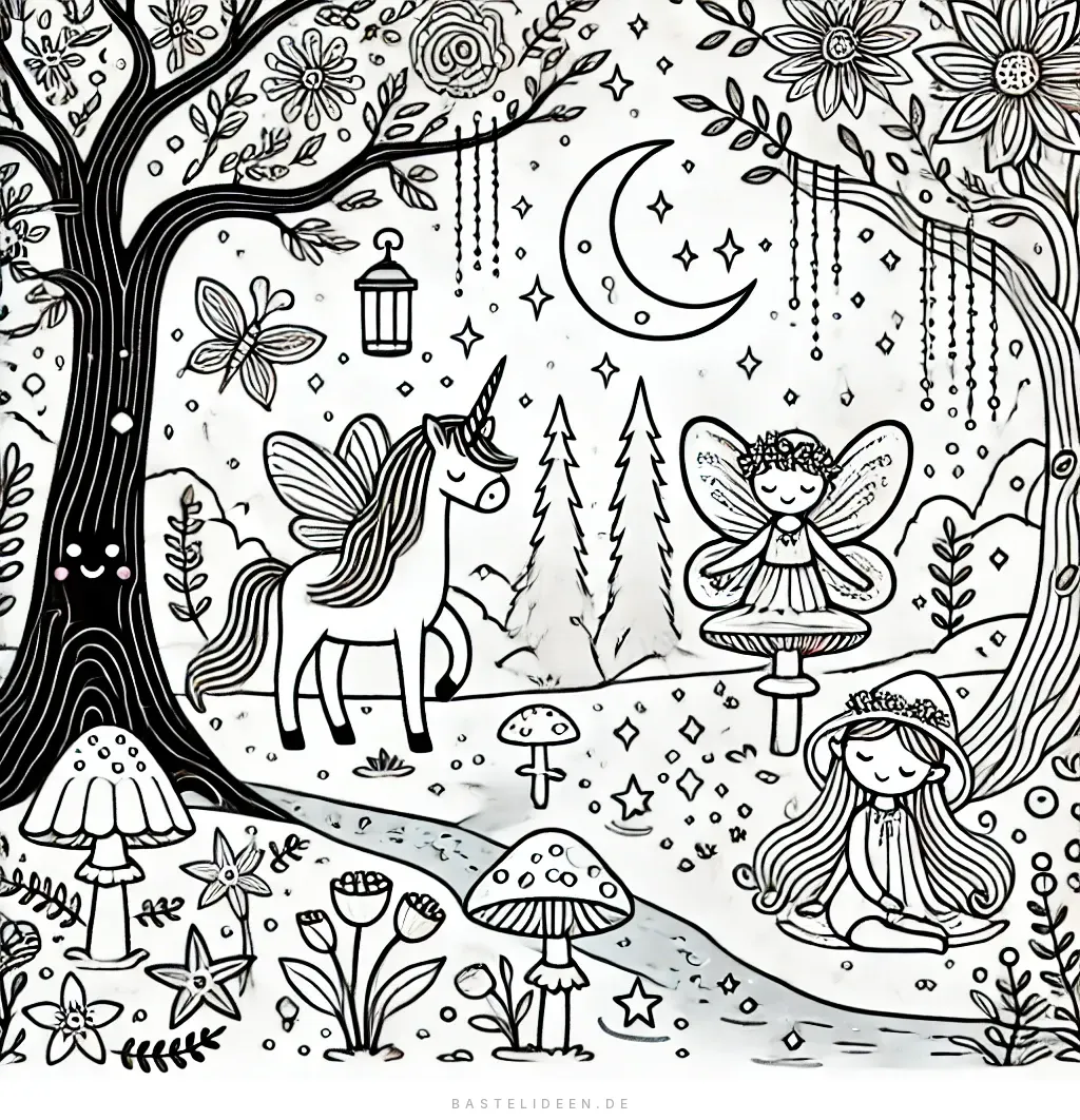 Feen und Einhorn im magischen Wald
