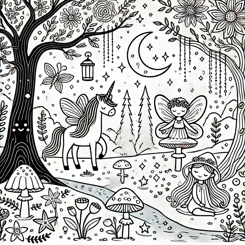 Feen und Einhorn im magischen Wald