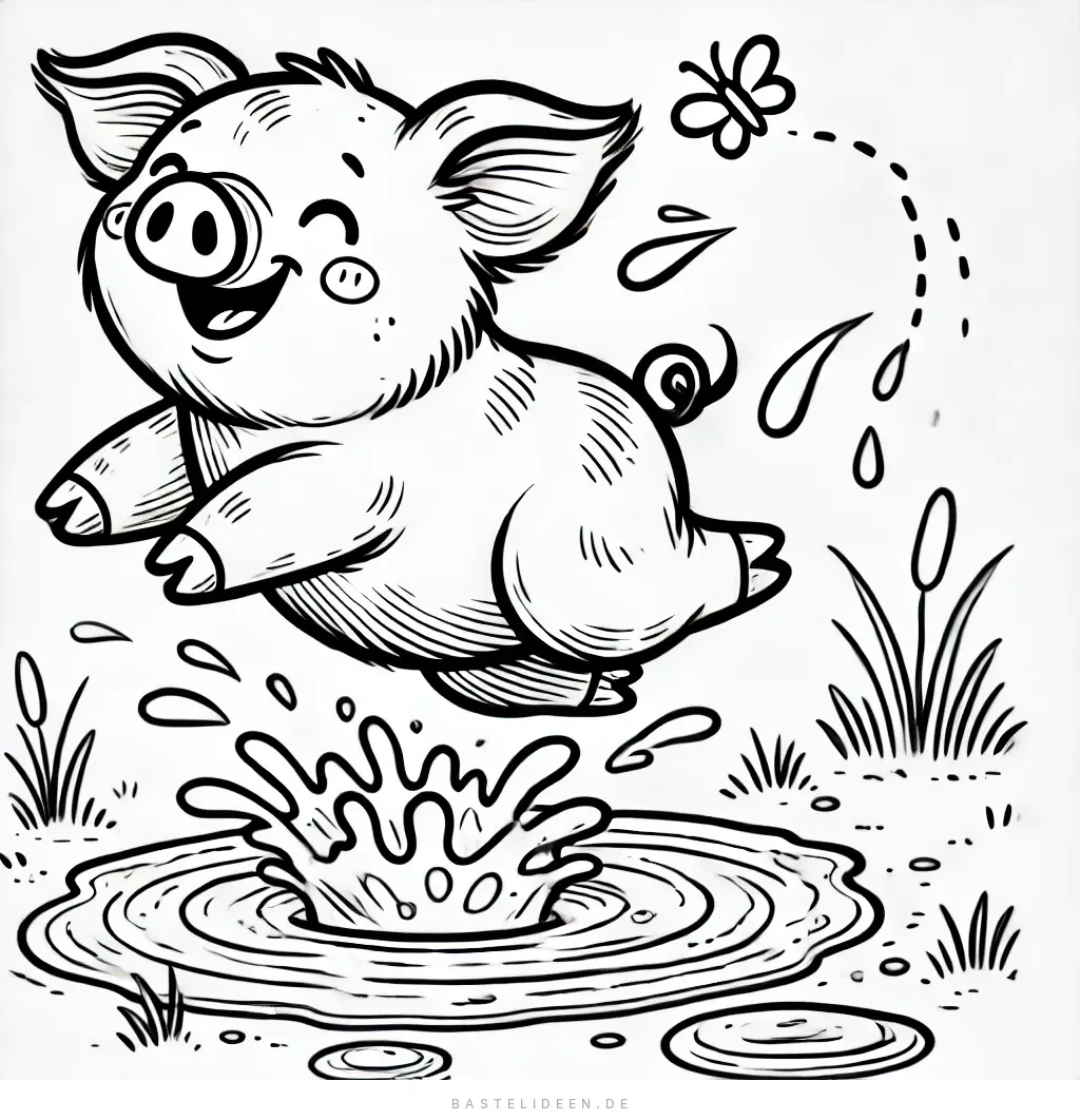 Ferkel springt fröhlich in Pfütze