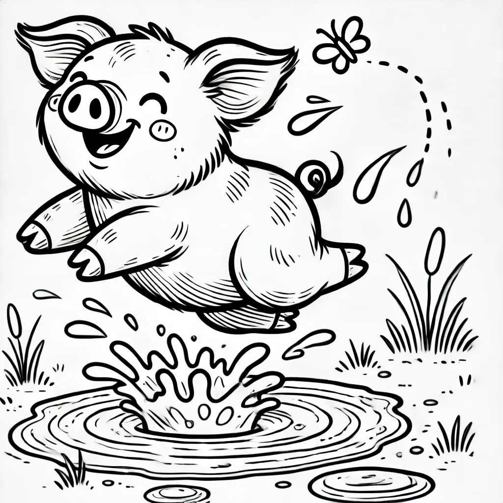 Ferkel springt fröhlich in Pfütze