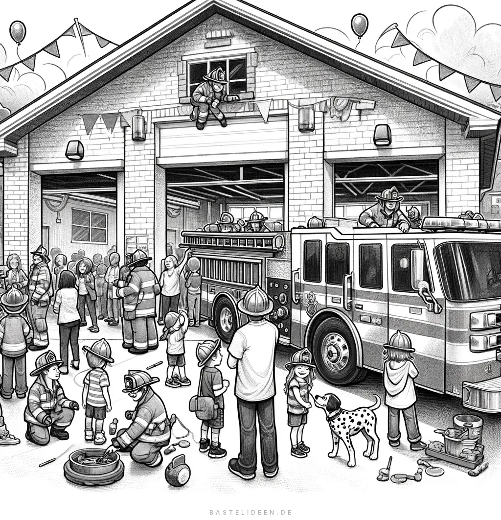 Feuerwache Tag der offenen Tür mit Kindern und Feuerwehrauto