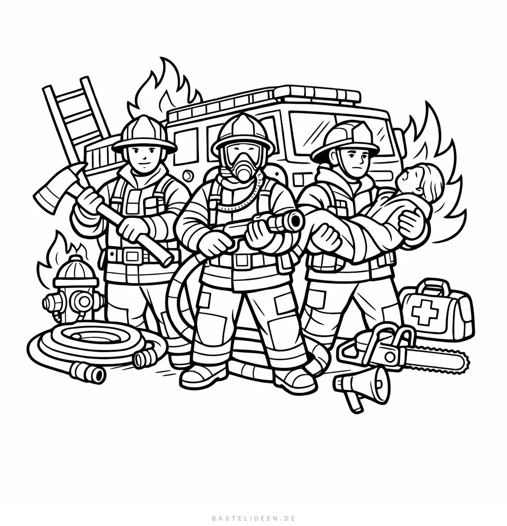 Feuerwehr-Team mit Ausrüstung