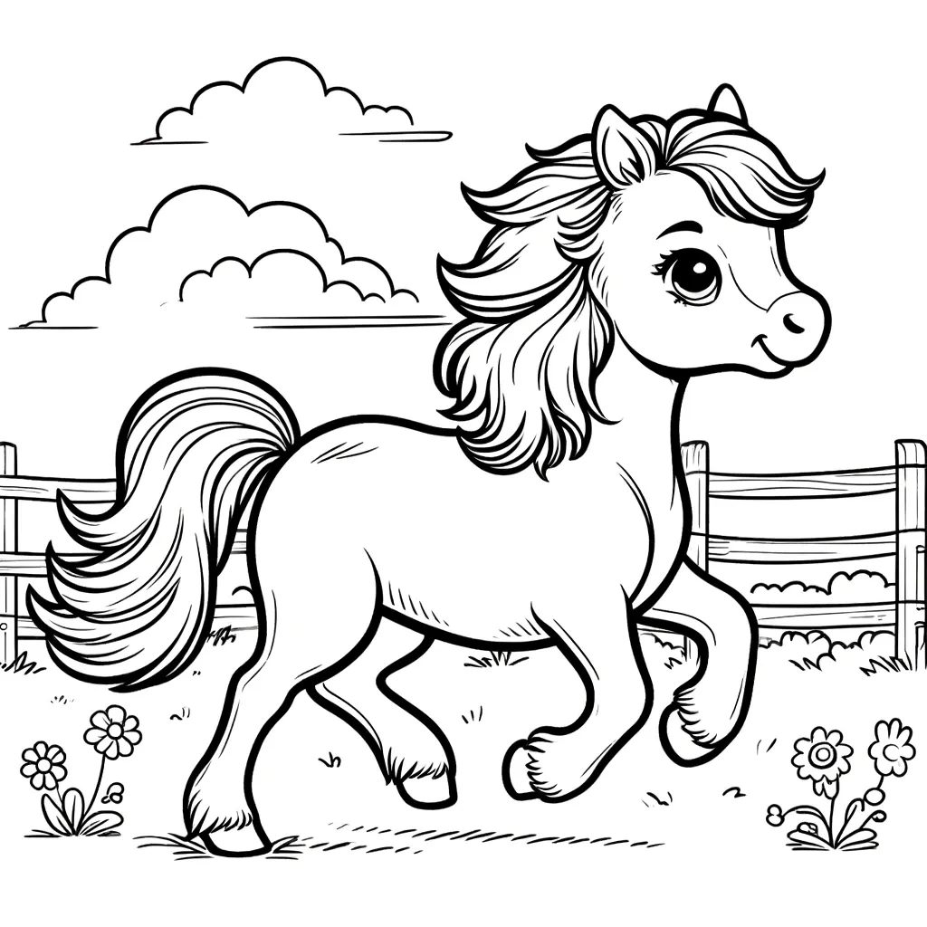 Spielerisches Galoppierendes Filly Pferde Ausmalbild