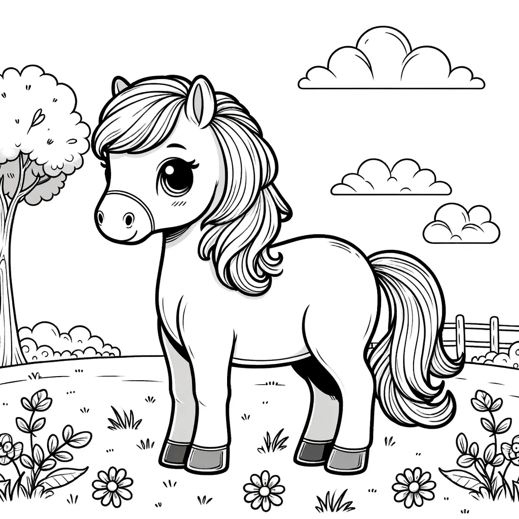 Niedliche Filly Pferde Ausmalbild