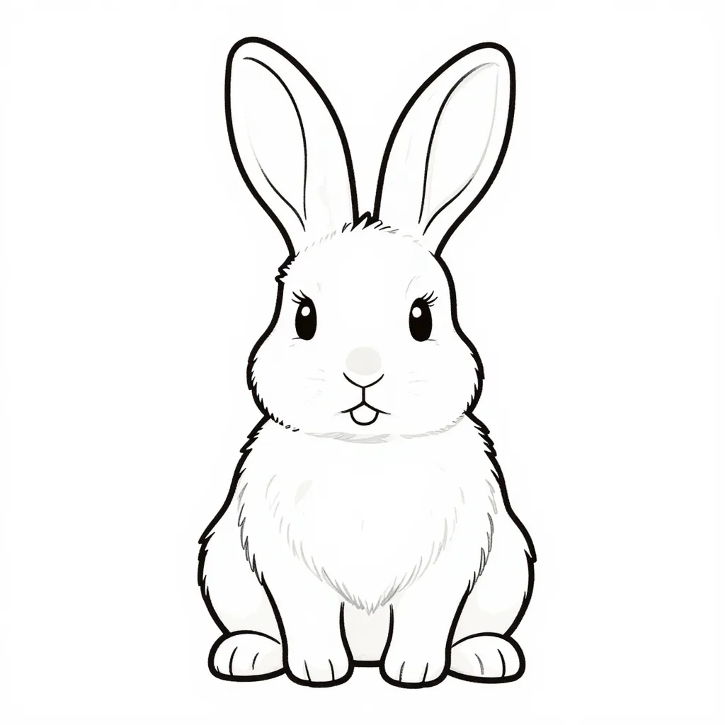 Süßer flauschiger Hase mit großen Ohren sitzt aufrecht