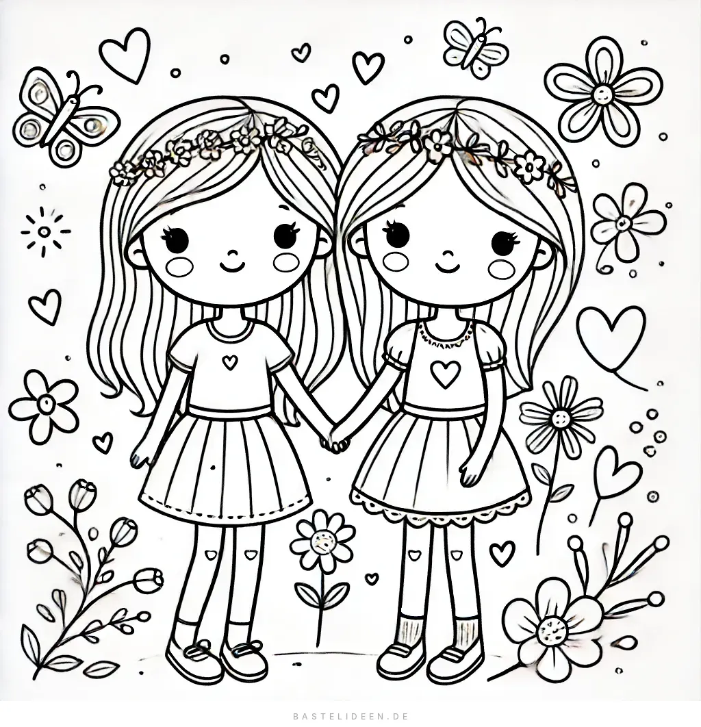 Zwei Freundinnen halten Händchen mit Blumen