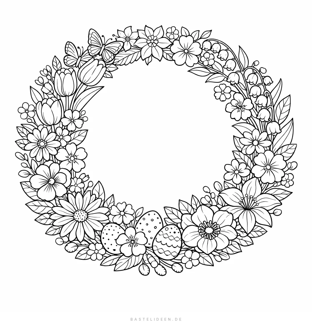 Dekorativer Kranz aus verschiedenen Frühlingsblumen