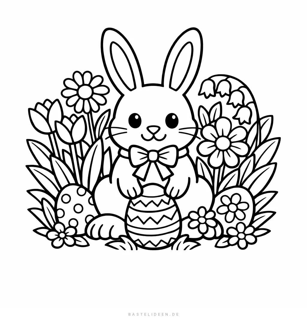 Niedlicher Hase umgeben von Frühlingsblumen